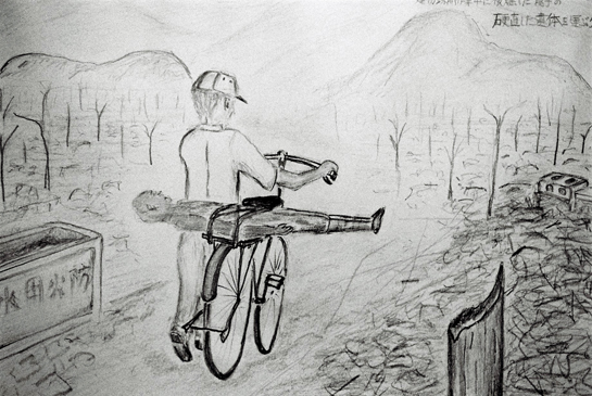 Josiane Keller - drawing by a man who drove his dead son home on the back of his bicycle