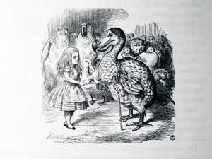 John Tenniel - Alices's Adventures in Wonderland - the Dodo handing over the thimble - by Lewis Carroll, published 1891