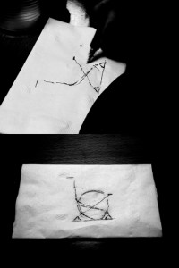 Josiane Keller - making a sketch for a mountaineer-wheelchair - dyptich