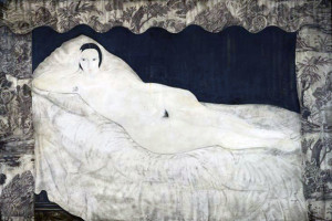 Leonard Tsuhugaru Foujita - nu couche a la toile de Jouy - 1922