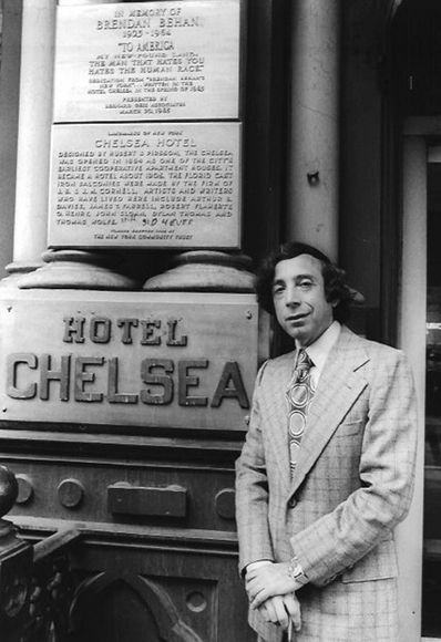 Stanley Bard outside the Chelsea Hotel, around 1970